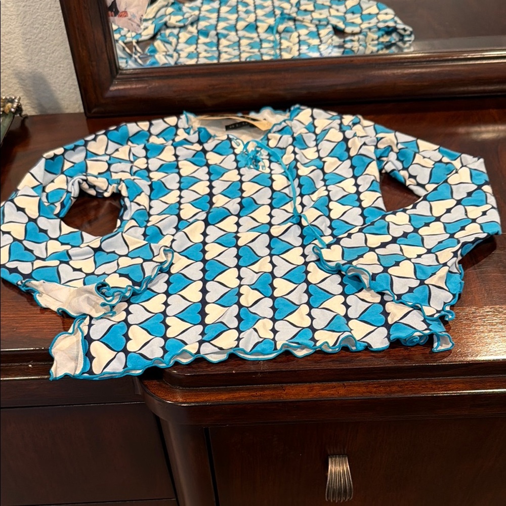 Kids Blue & White Heart Print Long-Sleeve Top